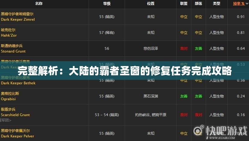 完整解析：大陆的霸者圣窗的修复任务完成攻略