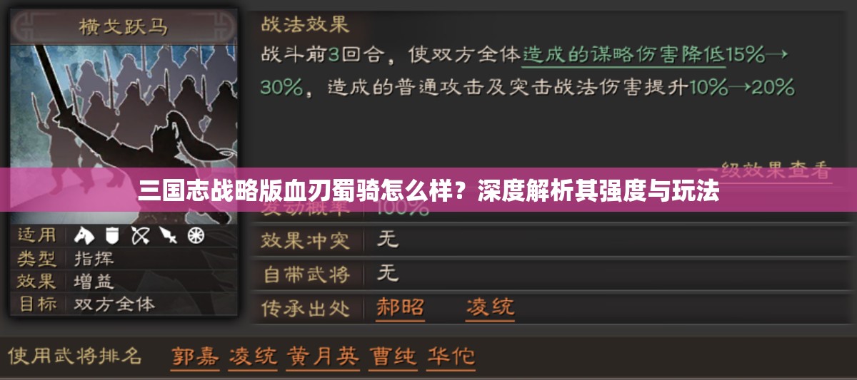 三国志战略版血刃蜀骑怎么样？深度解析其强度与玩法